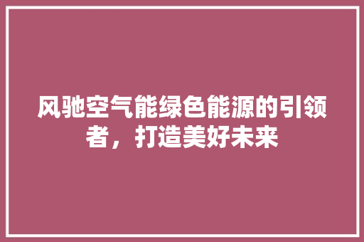 风驰空气能绿色能源的引领者，打造美好未来 汽车维修