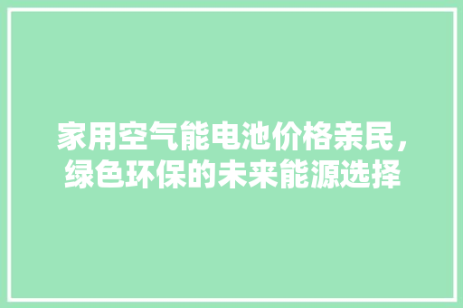 家用空气能电池价格亲民，绿色环保的未来能源选择 厨房维修