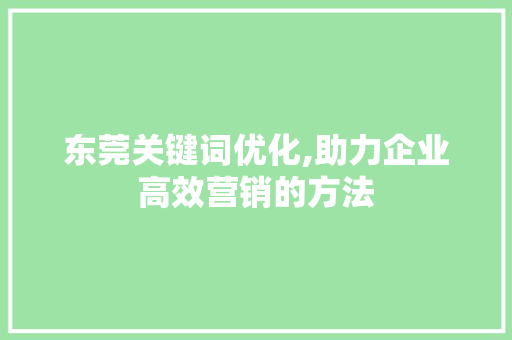 东莞关键词优化,助力企业高效营销的方法