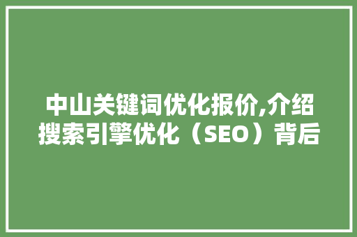中山关键词优化报价,介绍搜索引擎优化（SEO）背后的价值与步骤