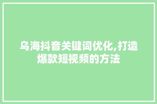 乌海抖音关键词优化,打造爆款短视频的方法 家电维修