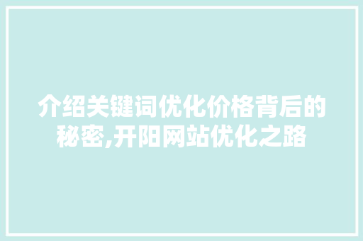 介绍关键词优化价格背后的秘密,开阳网站优化之路 厨房维修