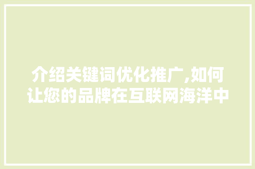 介绍关键词优化推广,如何让您的品牌在互联网海洋中乘风破浪 家电维修