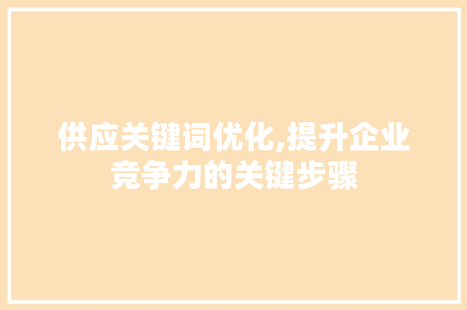 供应关键词优化,提升企业竞争力的关键步骤