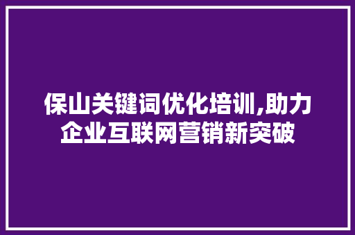 保山关键词优化培训,助力企业互联网营销新突破