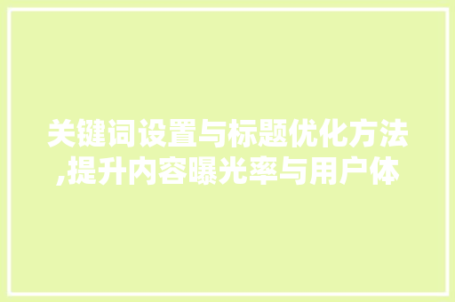 关键词设置与标题优化方法,提升内容曝光率与用户体验之路