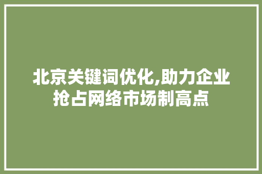 北京关键词优化,助力企业抢占网络市场制高点