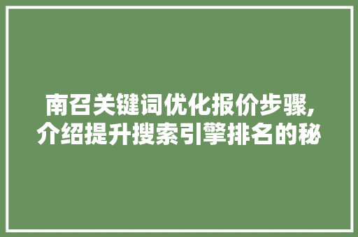 南召关键词优化报价步骤,介绍提升搜索引擎排名的秘密武器