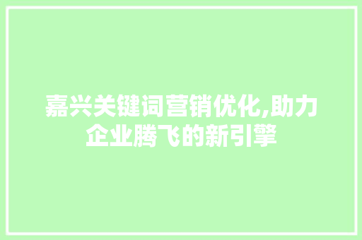 嘉兴关键词营销优化,助力企业腾飞的新引擎 厨房维修
