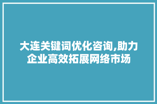大连关键词优化咨询,助力企业高效拓展网络市场