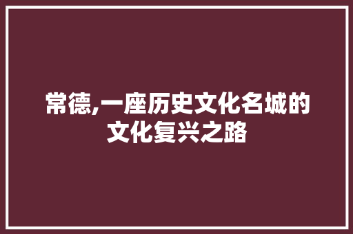 常德,一座历史文化名城的文化复兴之路 综合便民