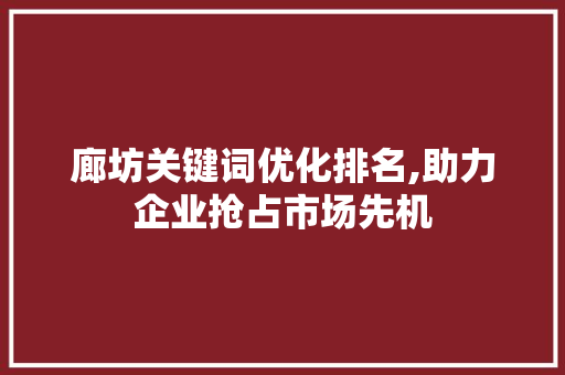 廊坊关键词优化排名,助力企业抢占市场先机