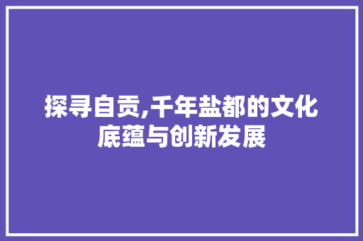 探寻自贡,千年盐都的文化底蕴与创新发展