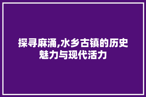 探寻麻涌,水乡古镇的历史魅力与现代活力