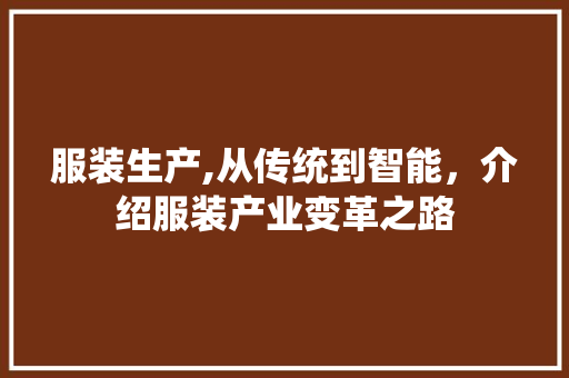 服装生产,从传统到智能，介绍服装产业变革之路 厨房维修
