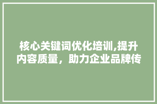核心关键词优化培训,提升内容质量，助力企业品牌传播 墙体维修