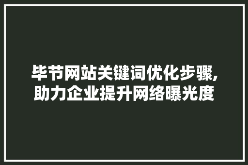 毕节网站关键词优化步骤,助力企业提升网络曝光度