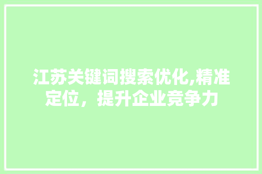 江苏关键词搜索优化,精准定位，提升企业竞争力