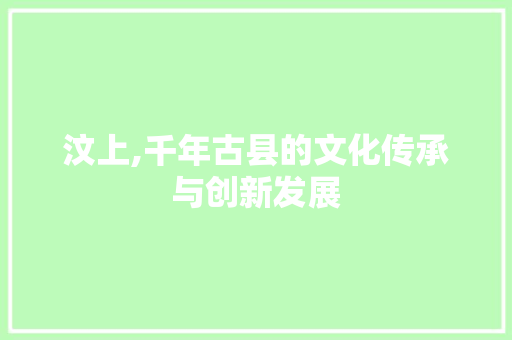 汶上,千年古县的文化传承与创新发展