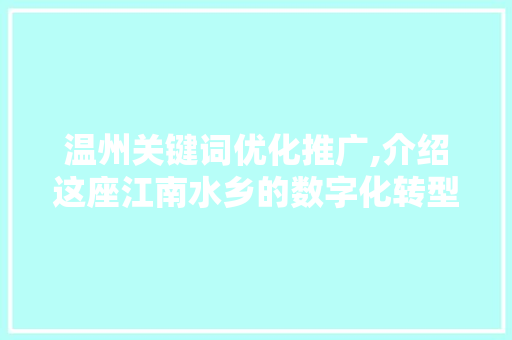 温州关键词优化推广,介绍这座江南水乡的数字化转型之路