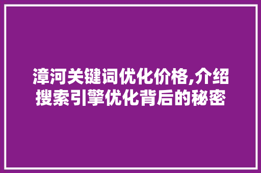 漳河关键词优化价格,介绍搜索引擎优化背后的秘密
