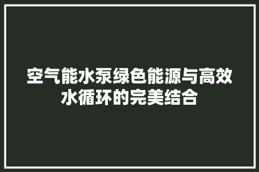 空气能水泵绿色能源与高效水循环的完美结合 家电维修