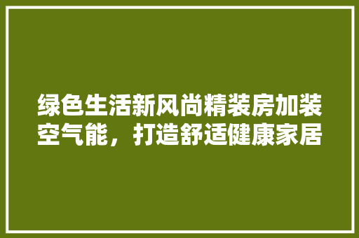 绿色生活新风尚精装房加装空气能，打造舒适健康家居环境 厨房维修