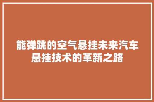 能弹跳的空气悬挂未来汽车悬挂技术的革新之路 汽车维修