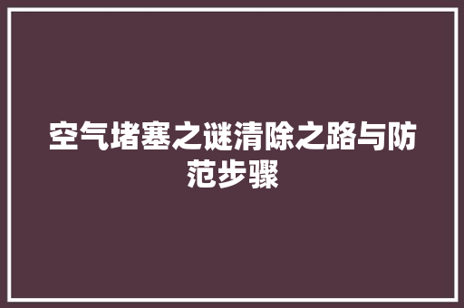 空气堵塞之谜清除之路与防范步骤