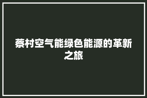 蔡村空气能绿色能源的革新之旅