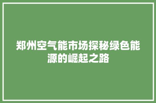 郑州空气能市场探秘绿色能源的崛起之路