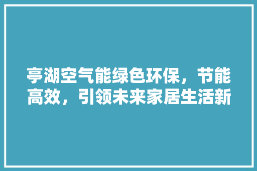 亭湖空气能绿色环保，节能高效，引领未来家居生活新风尚