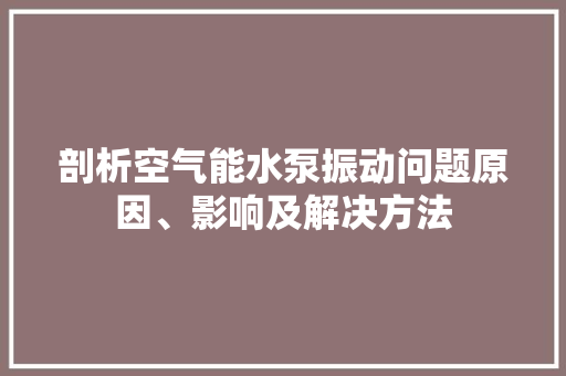 剖析空气能水泵振动问题原因、影响及解决方法 厨房维修