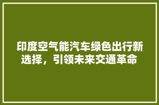 印度空气能汽车绿色出行新选择，引领未来交通革命