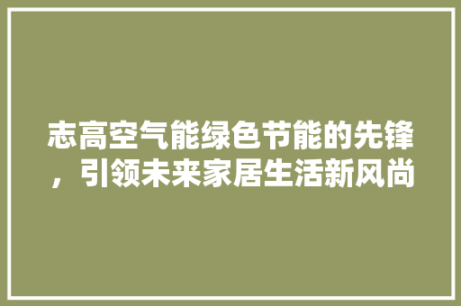志高空气能绿色节能的先锋，引领未来家居生活新风尚