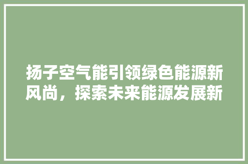 扬子空气能引领绿色能源新风尚，探索未来能源发展新路径