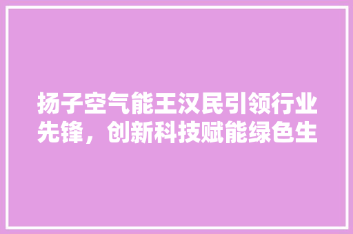扬子空气能王汉民引领行业先锋，创新科技赋能绿色生活