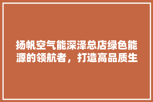 扬帆空气能深泽总店绿色能源的领航者，打造高品质生活新典范