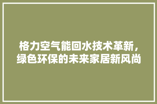 格力空气能回水技术革新，绿色环保的未来家居新风尚