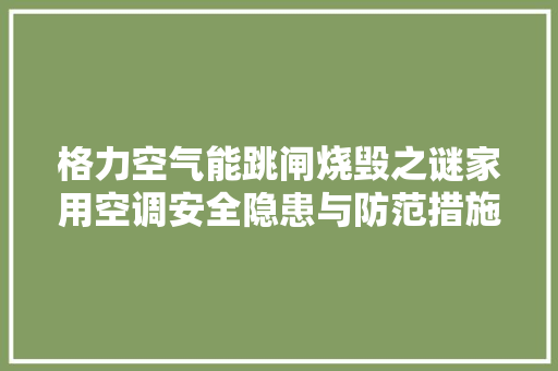 格力空气能跳闸烧毁之谜家用空调安全隐患与防范措施 家电维修