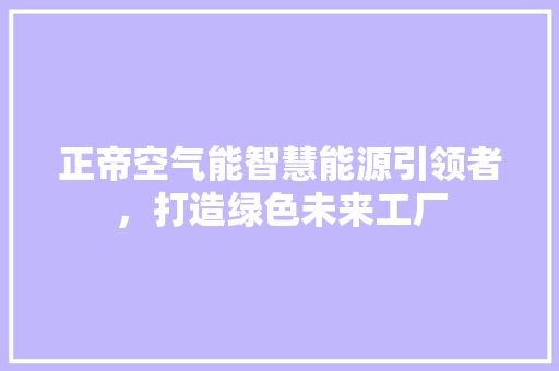 正帝空气能智慧能源引领者，打造绿色未来工厂