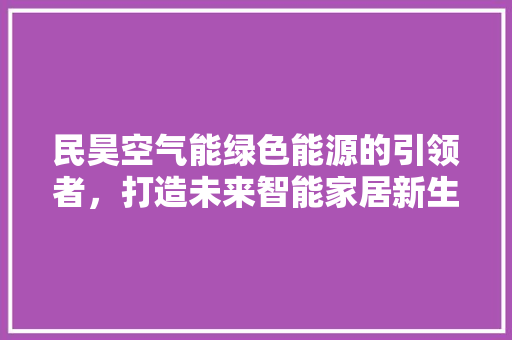 民昊空气能绿色能源的引领者，打造未来智能家居新生态