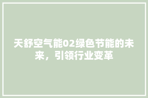 天舒空气能02绿色节能的未来，引领行业变革