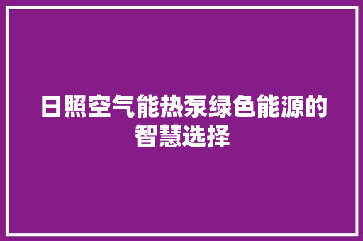 日照空气能热泵绿色能源的智慧选择 家电维修