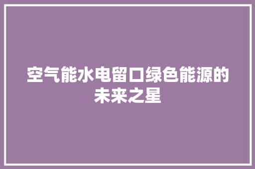 空气能水电留口绿色能源的未来之星