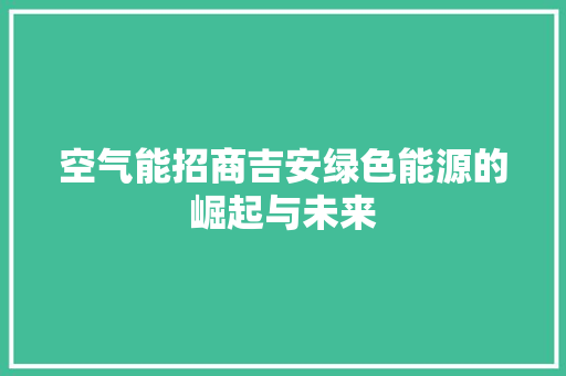 空气能招商吉安绿色能源的崛起与未来 厨房维修