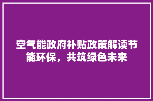 空气能政府补贴政策解读节能环保，共筑绿色未来 家电维修