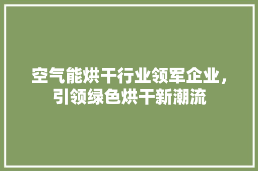 空气能烘干行业领军企业，引领绿色烘干新潮流