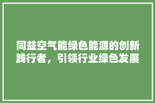 同益空气能绿色能源的创新践行者，引领行业绿色发展新潮流 汽车维修
