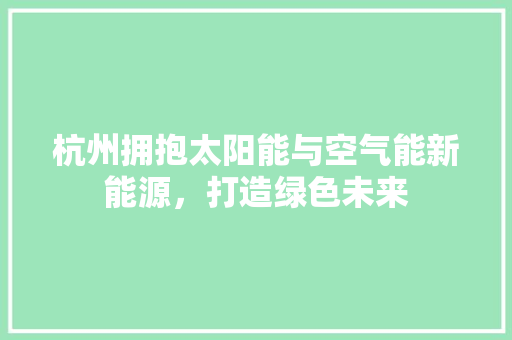 杭州拥抱太阳能与空气能新能源，打造绿色未来